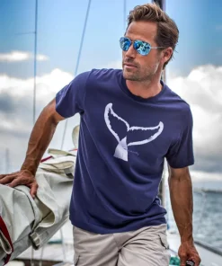 Wyland® Whale Tail Brush - Indigo Short Sleeve Pima T-Shirt