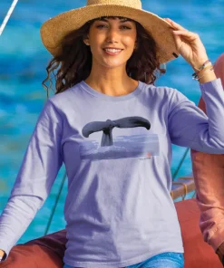 Wyland® Whale Tail Brushed - Lavender Dyed Long Sleeve Crewneck T-Shirt