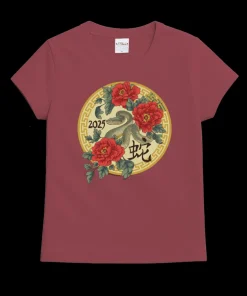 Year Of The Snake Floral 2025 - Paradise Red Dyed Short Sleeve Crewneck T-Shirt