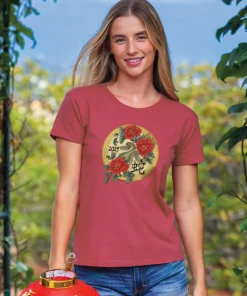 Year Of The Snake Floral 2025 - Paradise Red Dyed Short Sleeve Crewneck T-Shirt